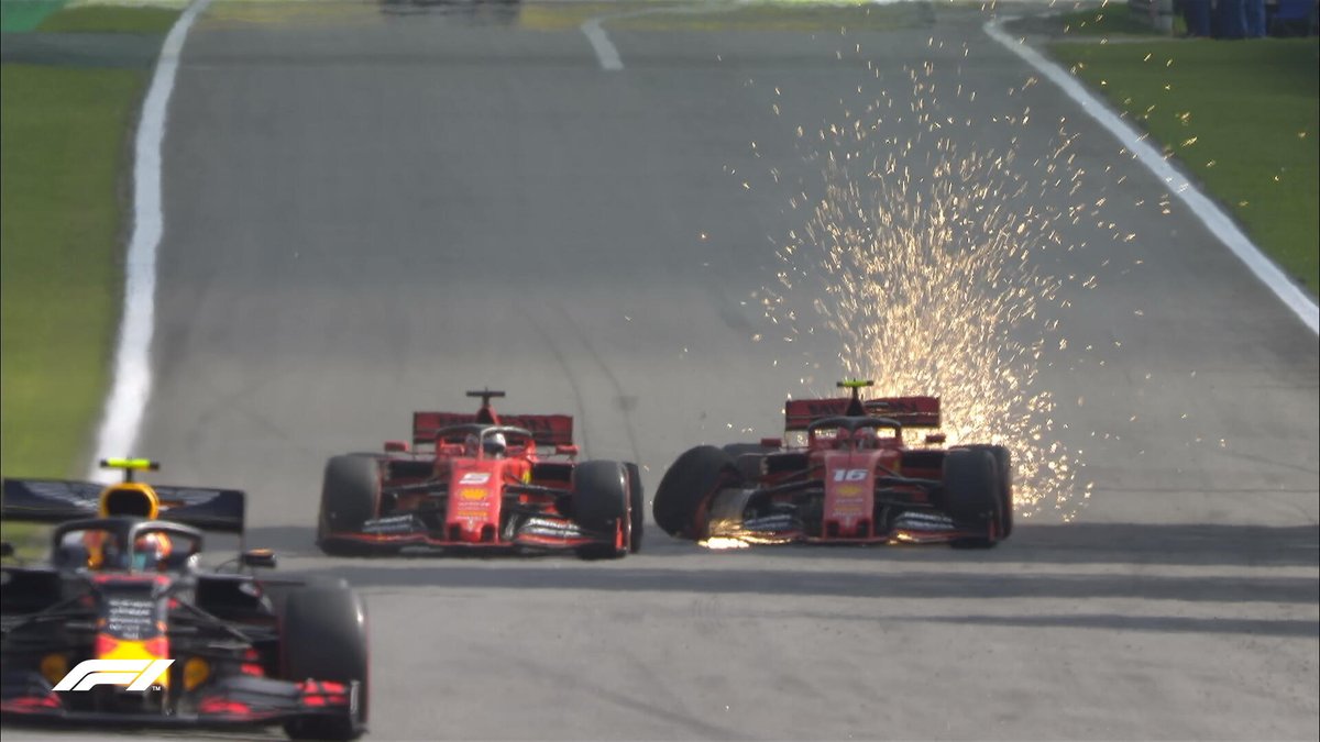 The Ferraris collide at the Brazilian Grand Prix.