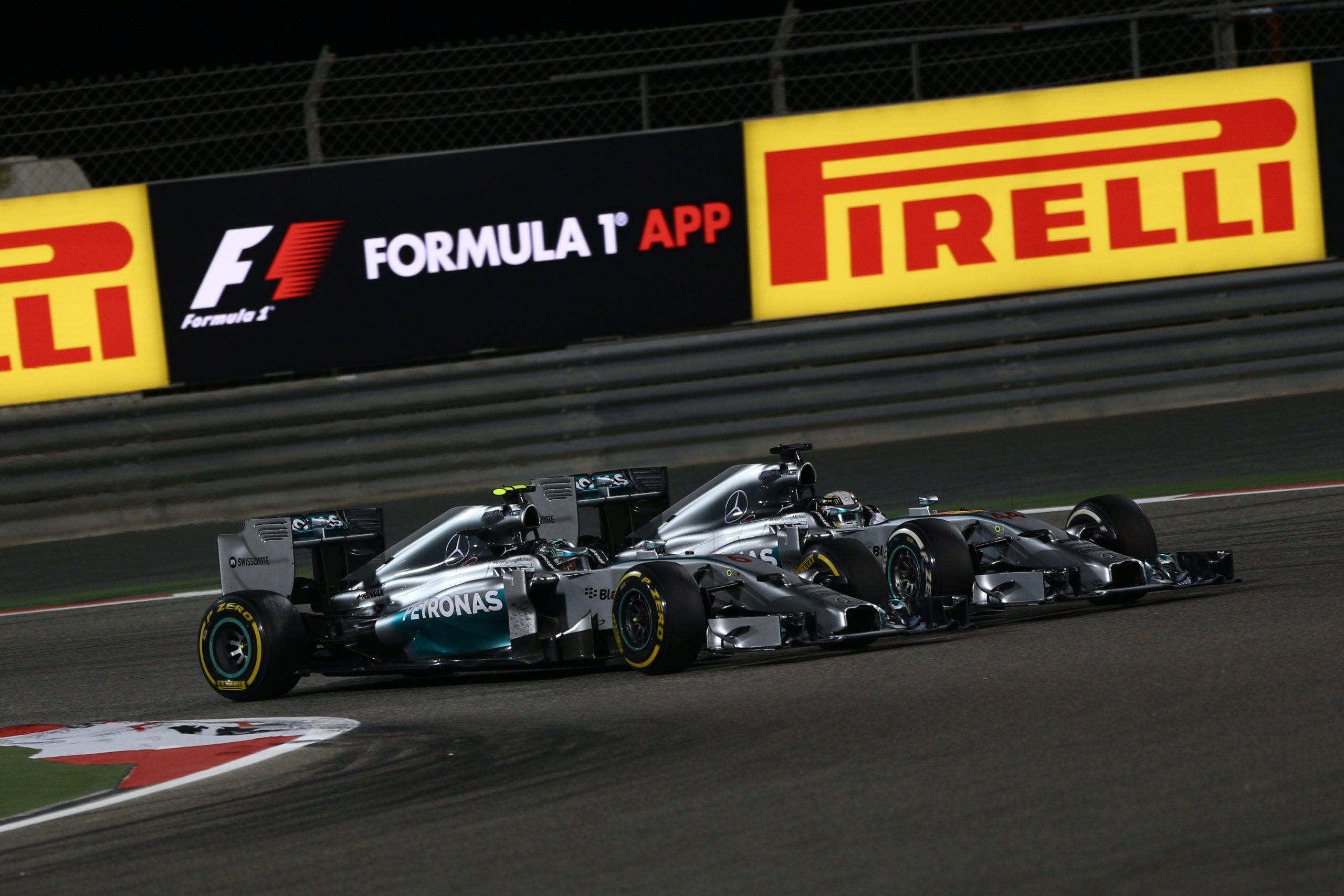 Lewis Hamilton and Nico Rosberg battle in Bahrain.
