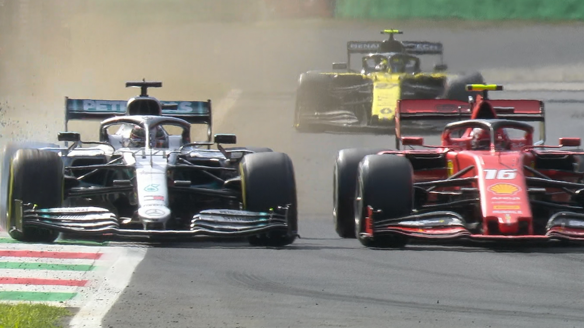 Charles Leclerc and Lewis Hamilton at the 2019 Italian Grand Prix.