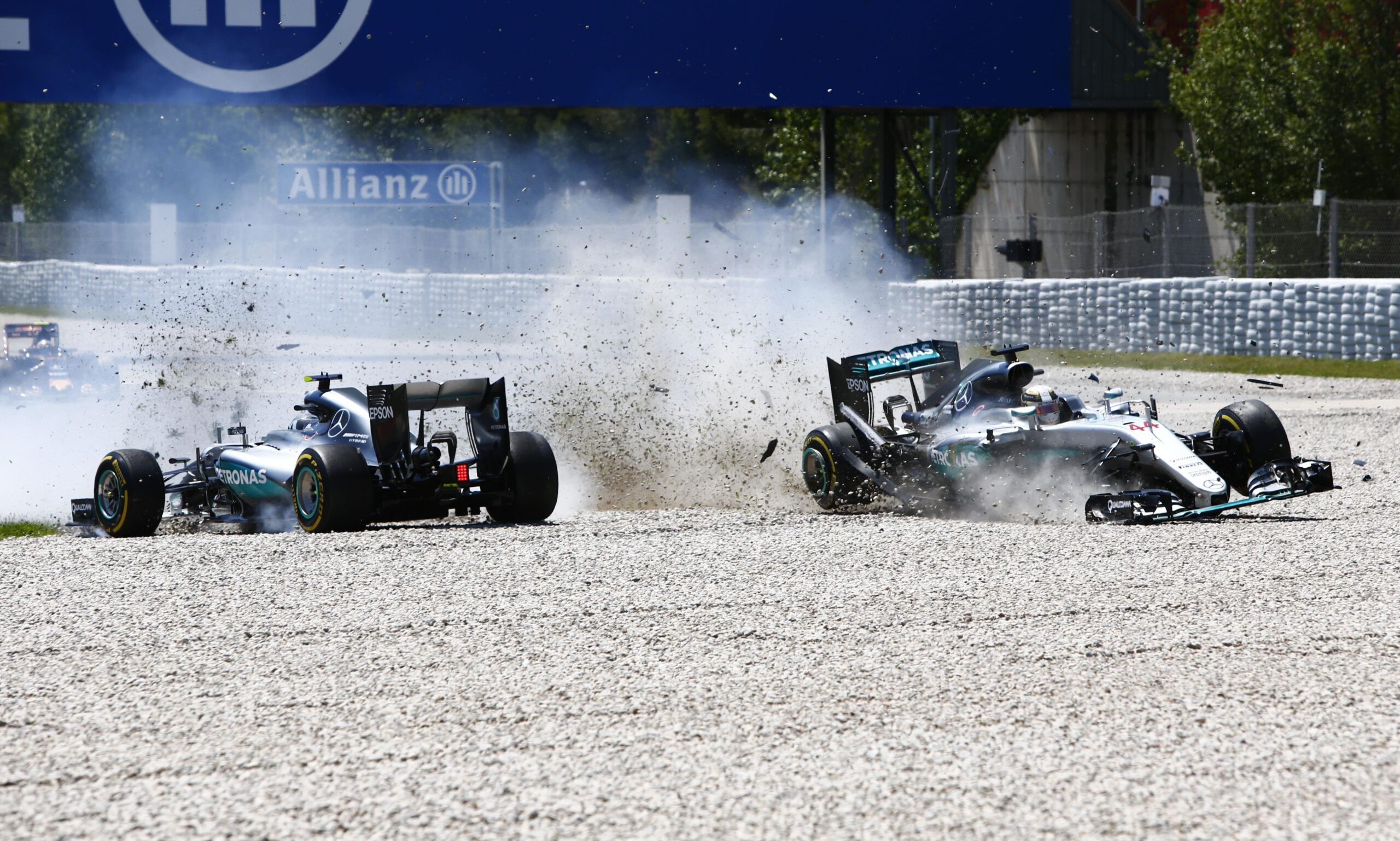 Lewis Hamilton and Nico Rosberg collide at the 2016 Spanish Grand Prix.
