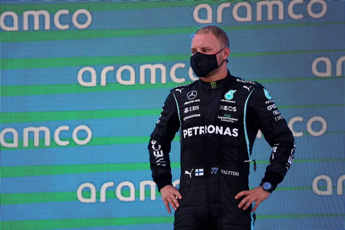 A disappointed Valtteri Bottas on the Spanish Grand Prix podium.
