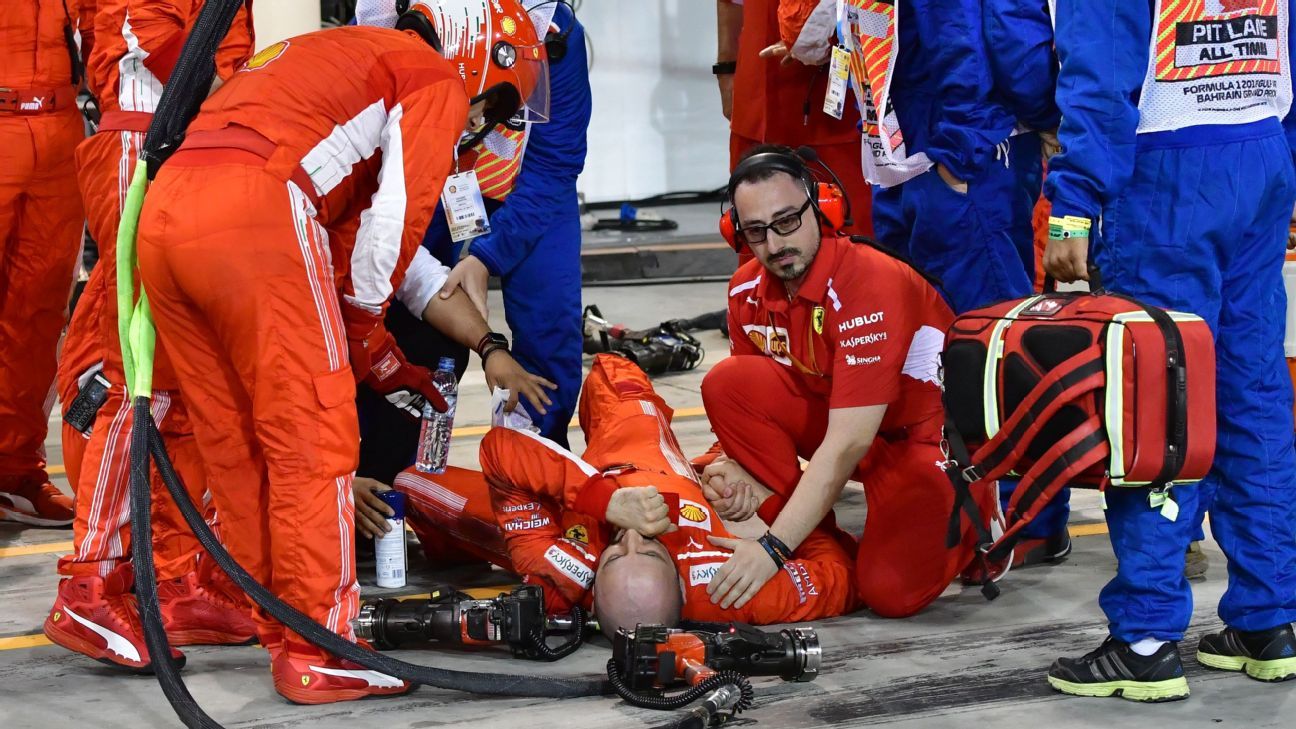 The Ferrari mechanic injured by Kimi Räikkönen at a 2018 pit stop.