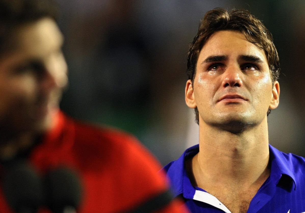 A tearful Roger Federer.