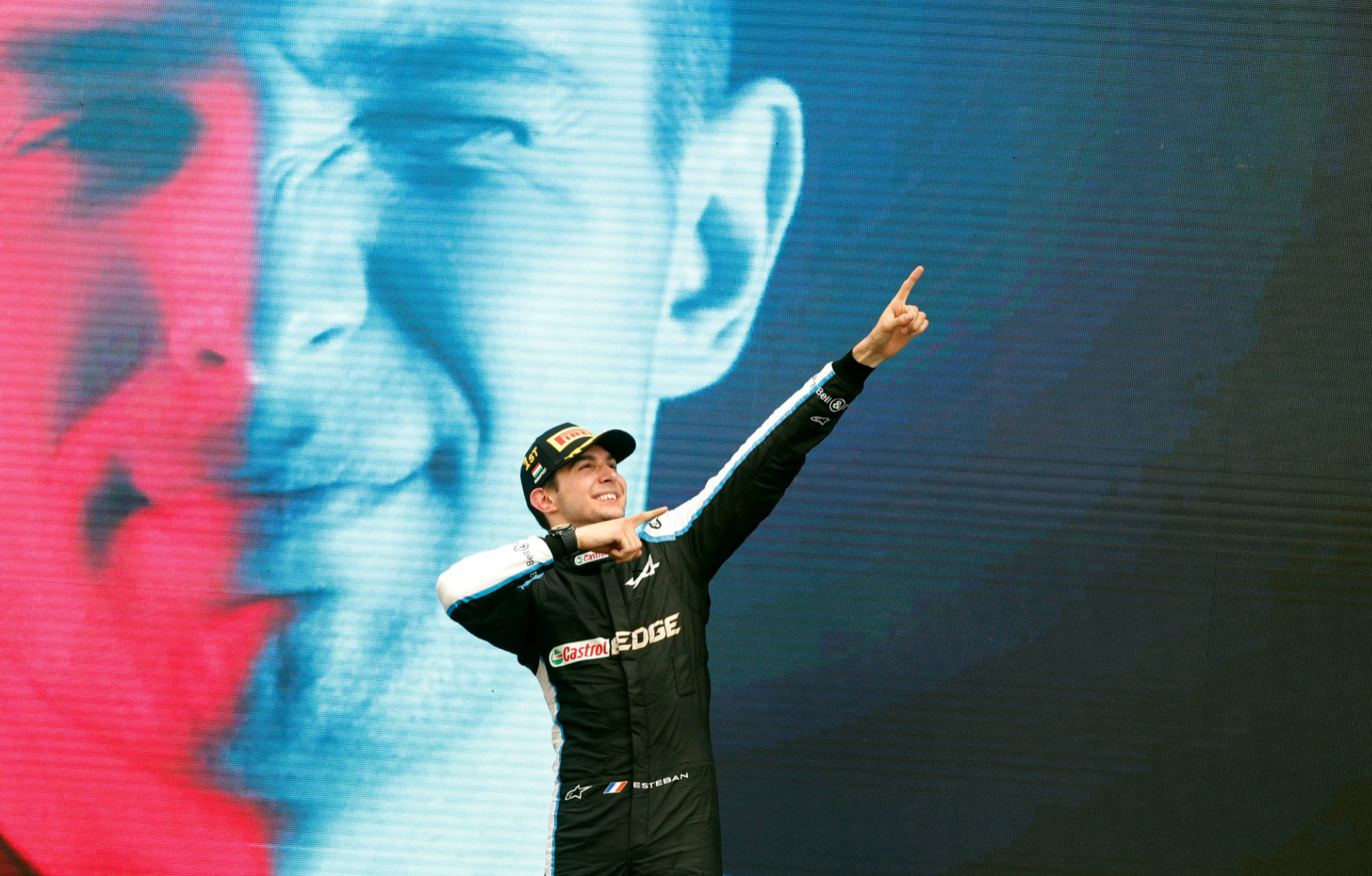 Esteban Ocon celebrates his shock win at the Hungarian Grand Prix.