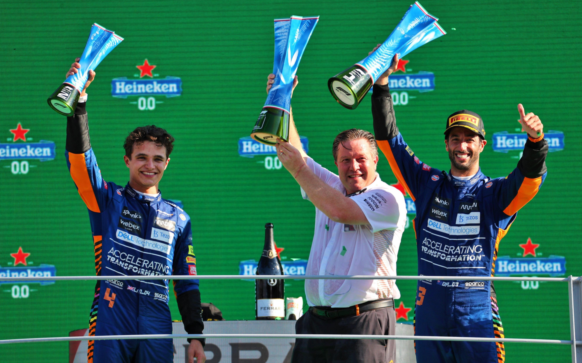 McLaren celebrate on the Italian Grand Prix podium.