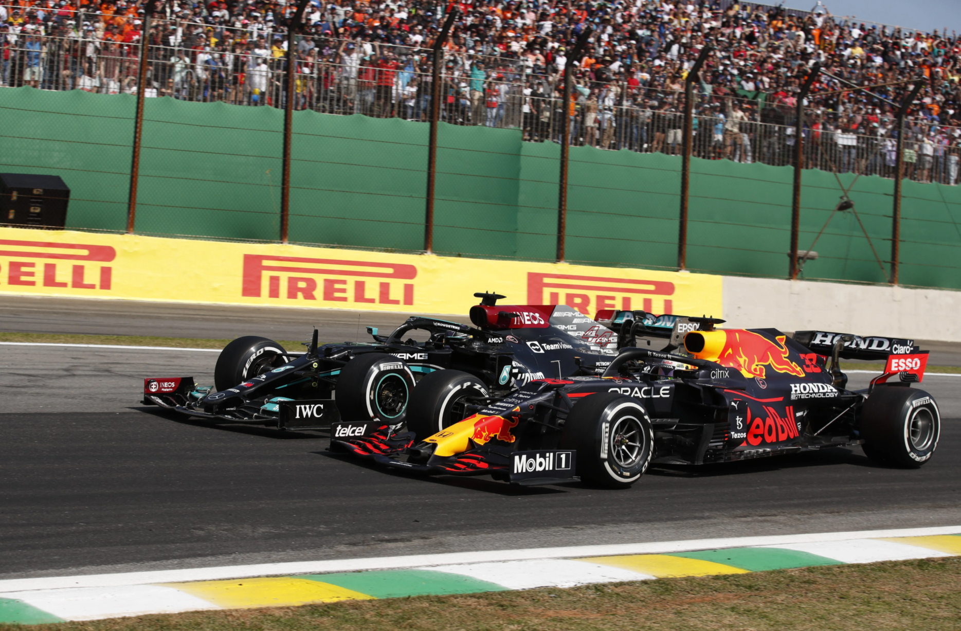 Lewis Hamilton and Max Verstappen at the São Paulo Grand Prix.