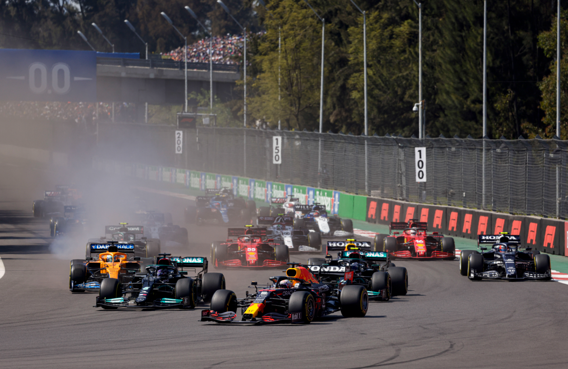 The first corner of the Mexico City Grand Prix.